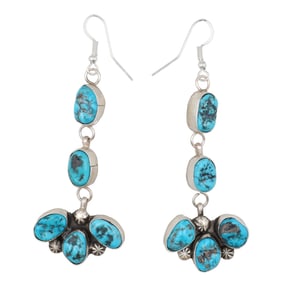 Donovan Nez Navajo Sterling Kingman Turquoise Dangle Earrings