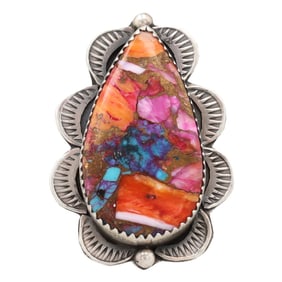 Tia Long Navajo Sterling Dahlia Turquoise Adjustable Ring