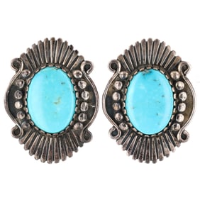 Angeline Miller Navajo Sterling Kingman Turquoise Earrings