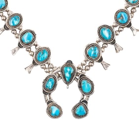 Navajo Sterling Turquoise Squash Blossom Necklace
