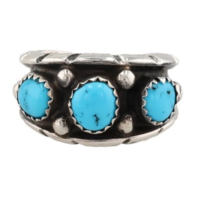 Milton Lasiloo Zuni Sterling Turquoise Ring Sz 6.75