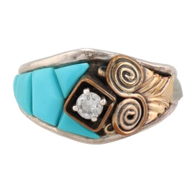 Silver Ray Navajo Sterling Turquoise Cobblestone Ring Sz 12