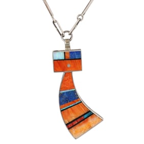 Harold Smith Navajo Sterling Multi Stone Inlay Kachina Necklace