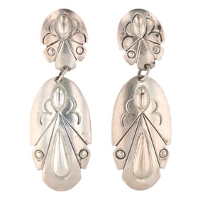 Arthur Platero Laguna Zuni Sterling Stamped Dangle Earrings