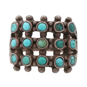 Vintage Zuni Sterling Turquoise Row Ring Sz 5.5