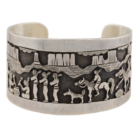 Benny Benally Navajo Sterling Storyteller Cuff Bracelet