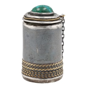 Vintage Navajo Sterling Malachite Cyclinder Pill Box