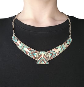 Navajo Sterling Cobblestone Inlay Necklace