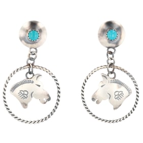 Tim Yazzie Navajo Sterling Turquoise Horse Dangle Earrings