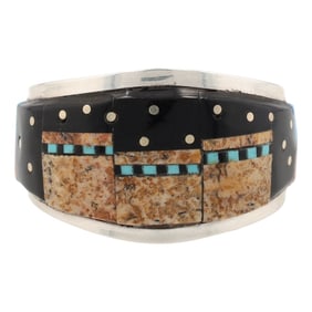 Gilbert Smith Navajo Sterling Multi Stone Inlay Pueblo Men's Ring Sz 11