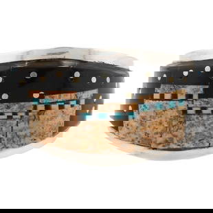 Gilbert Smith Navajo Sterling Multi Stone Inlay Pueblo Men's Ring Sz 11: Gilbert Smith Navajo Sterling Multi Stone Inlay Pueblo Men's Ring Sz 11 | Materials: Sterling, Turquoise, Jasper, Opal, Spiny Oyster, Onyx, Jasper, Coral | Weight: 7.3g
