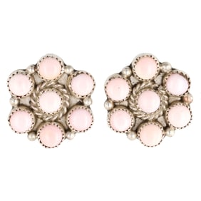 Maxine Ramirez Navajo Sterling Pink Conch Cluster Earrings