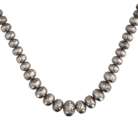 Navajo Sterling Stamped Graduated Bead Necklace
