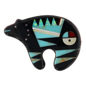 Navajo Sterling Multi Stone Inlay Bear Brooch Pendant