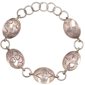 Ginger Trujillo Navajo Sterling Hand Stamped Concho Link Bracelet