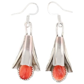 Louise Yazzie Navajo Sterling Spiny Oyster Squash Blossom Dangle Earrings