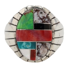 Ray Jack Navajo Sterling Multi Stone Inlay Ring Sz 10