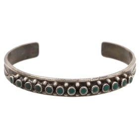 Fred Harvey Era Sterling Stamped Green Turquoise Cuff Bracelet