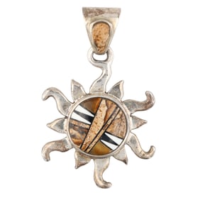 Marty Yazzie Navajo Sterling Multi Stone Inlay Sun Pendant