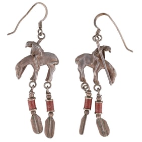 Vintage Navajo Sterling Cowboy and Horse Dangle Earrings