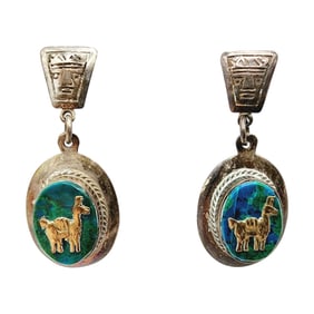 Sterling and 18k Gold Peruvian Vintage Alpaca Turquoise Earrings