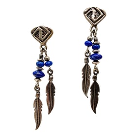 Sterling Southwest Lapis Feather Dangle Earrings