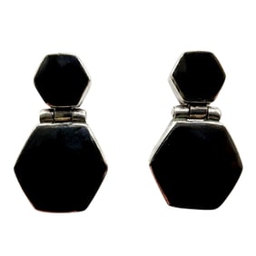 Sterling 950 Taxco TM-181 Hexagon Onyx Drop Earrings