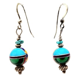 Sterling Southwest Multistone Inlay Dangle Earrings