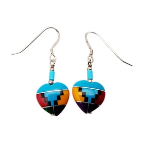 Sterling Southwest Multistone Inlay Heart Earrings