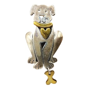 Sterling 'Far Fetched' Dog w/ Dangle Bone Brooch