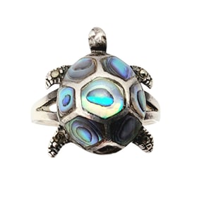 Sterling Seaturtle Abalone Ring SZ 6.75