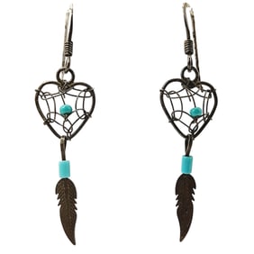 Sterling Heart Dream Catcher Dangle Earrings