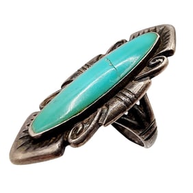Sterling Bell Trading Post Turquoise Ring SZ 6.75