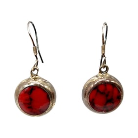 Sterling Mexico Red Jasper Dangle Earrings