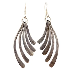 Sterling Taxco TL-65 MCM Modernist Feathered Dangle Earrings