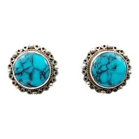Sterling Mexico Turquoise Circle Earrings