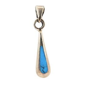 Sterling Mexico Inlay Turquoise Teardrop Pendant