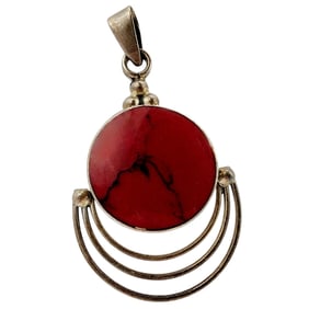 Sterling Taxco TS-79 Red Jasper Circle Pendant