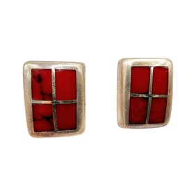 Sterling Red Jasper Window Block Stud Earrings