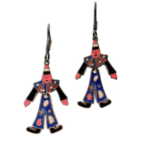 Sterling Signed Mexico Moving Clown Dangle Earrings