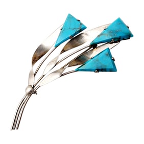 Vintage Sterling Faux Turquoise Flower Brooch