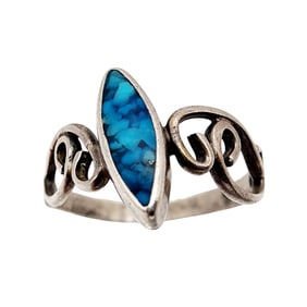 Sterling Crushed Turquoise Ring Sz 6.25