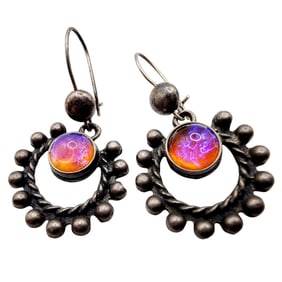 Sterling Southwest Dragons Breath Opal Dangle Earrings