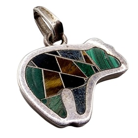 Sterling Southwestern Inlay Bear Pendant