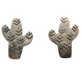 Sterling TD-53 Taxco Mexico Cactus Handstamped Earrings