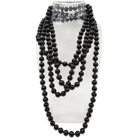 Sterling Onyx Black Bead Necklace LONG