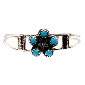 Vintage Zuni Sterling Turquoise Snake Eye Cuff Bracelet