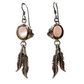 Sterling Navajo MOP Feather Dangle Earrings