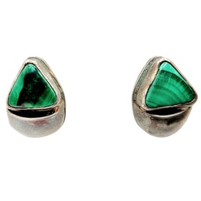 Sterling Malachite Triangle Stud Earrings