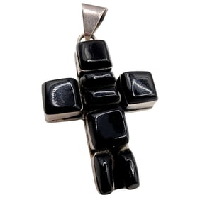 Sterling Mexico Onyx Cobblestone Cross Pendant